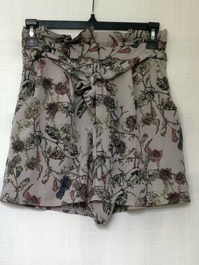Topshop Taupe Floral High-Waist Tie-Front Shorts
